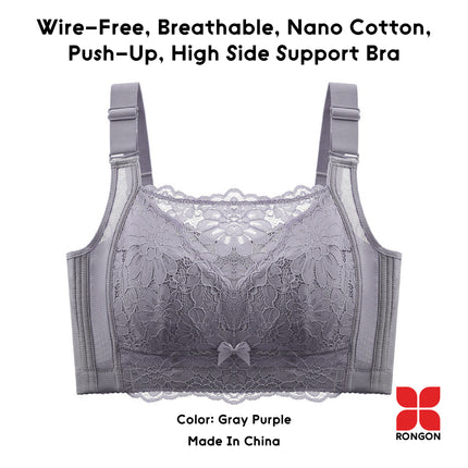 Wire-Free, Breathable, Nono Cotton, Push-Up, High Side Support Bra