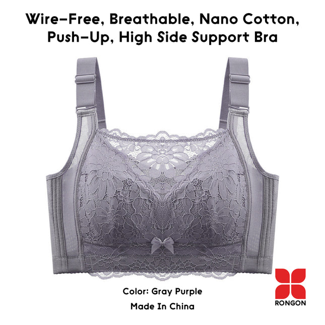 Wire-Free, Breathable, Nono Cotton, Push-Up, High Side Support Bra
