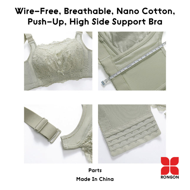 Wire-Free, Breathable, Nono Cotton, Push-Up, High Side Support Bra
