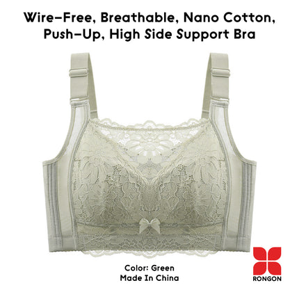 Wire-Free, Breathable, Nono Cotton, Push-Up, High Side Support Bra