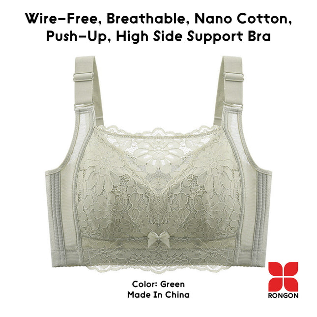 Wire-Free, Breathable, Nono Cotton, Push-Up, High Side Support Bra