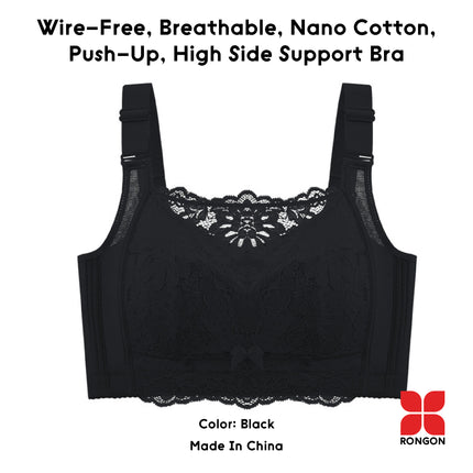 Wire-Free, Breathable, Nono Cotton, Push-Up, High Side Support Bra