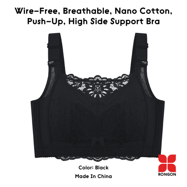 Wire-Free, Breathable, Nono Cotton, Push-Up, High Side Support Bra