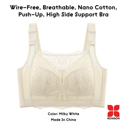 Wire-Free, Breathable, Nono Cotton, Push-Up, High Side Support Bra