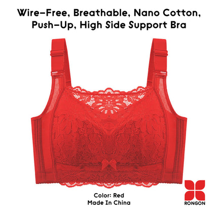 Wire-Free, Breathable, Nono Cotton, Push-Up, High Side Support Bra