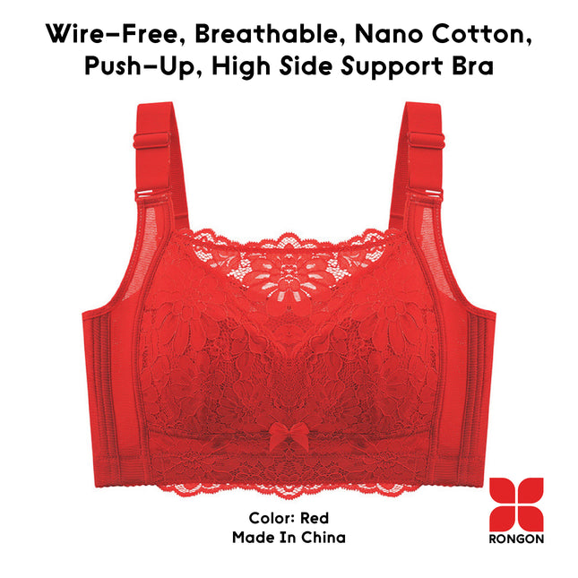 Wire-Free, Breathable, Nono Cotton, Push-Up, High Side Support Bra