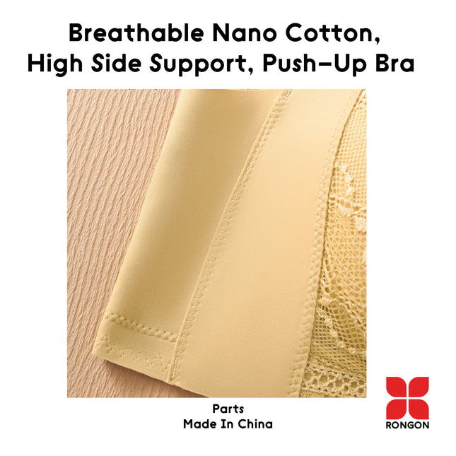 Breathable Nano Cotton,  High Side Support, Push-Up Bra