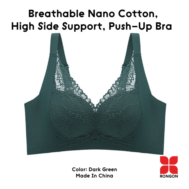 Breathable Nano Cotton,  High Side Support, Push-Up Bra