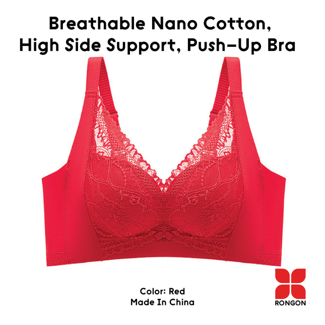 Breathable Nano Cotton,  High Side Support, Push-Up Bra