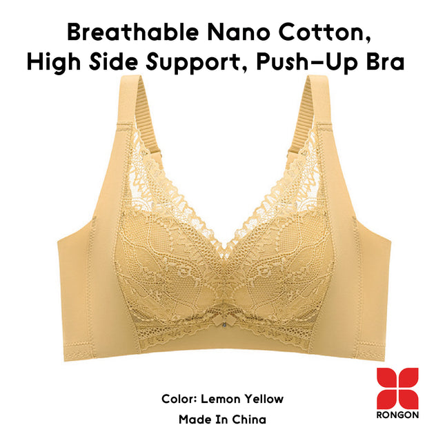 Breathable Nano Cotton,  High Side Support, Push-Up Bra