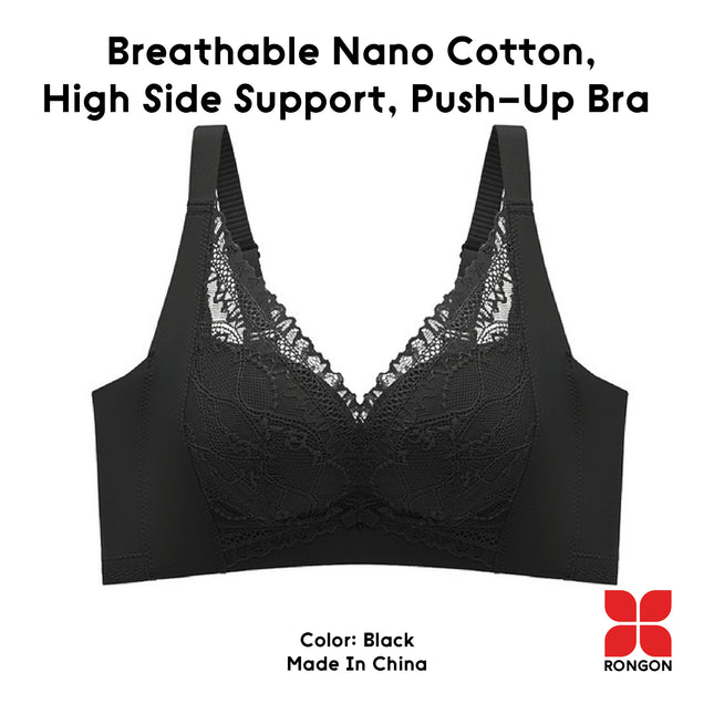 Breathable Nano Cotton,  High Side Support, Push-Up Bra